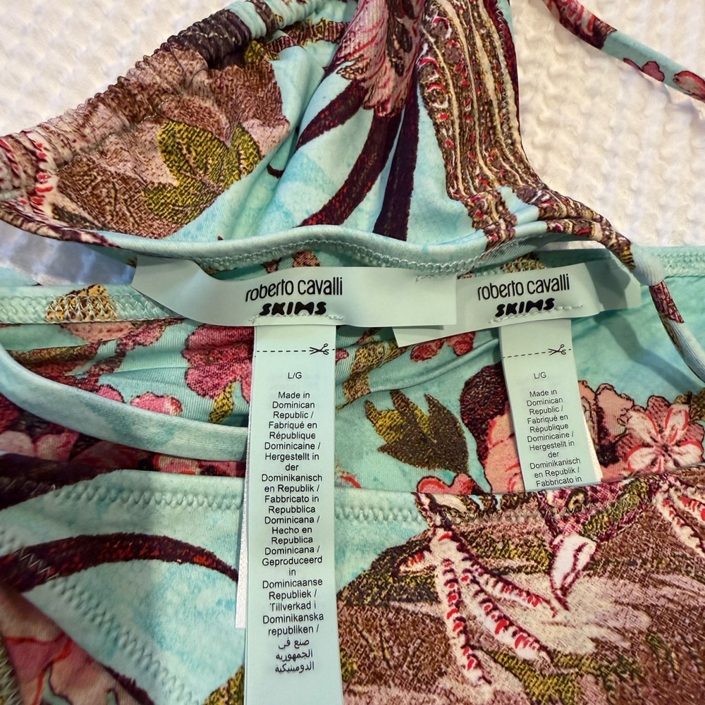 Roberto Cavalli x Skims Aqua Floral Print Bikini Top